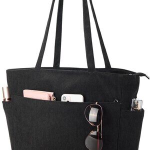 Large Corduroy Tote Bag Women Anti Splash Zipper Casual Travel Work